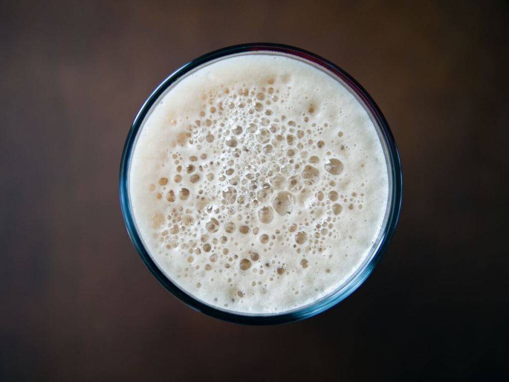 A photo of beer foam from above the glass.